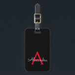 Etiqueta De Bagagem Red Black Girly Script Monograma Name Modern<br><div class="desc">Monograma Vermelho e Preto Adicione seu próprio Travesseiro de Assinatura de Script de Nome. A etiqueta de mala faz o doce doce presente de 16 anos,  casamento,  chá de panela,  chá de fraldas ou festa de solteira para alguém que ama um estilo elegante e moderno.</div>