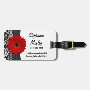 Etiqueta De Bagagem Red Gerbera Daisy Vintage Damask Floral