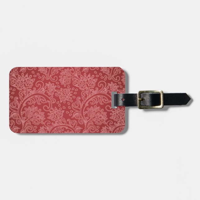 Etiqueta De Bagagem Red Paisley Damask Designer Floral Classic (Frente Horizontal)