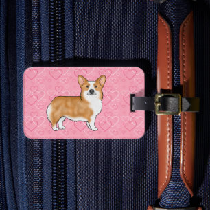 Etiqueta De Bagagem Red Pembroke Welsh Corgi Em Corações Rosa Com Text
