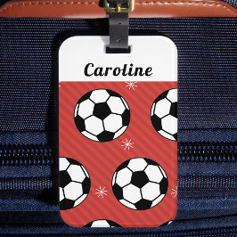 Etiqueta De Bagagem Red Soccer Winter Ball & Snow Striped Athlete Name