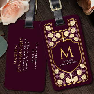 Etiqueta De Bagagem Red Sword Shield Medieval Fantasy Monograma