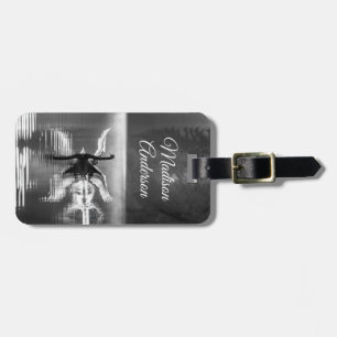 Etiqueta De Bagagem Reflexão do Cisne Preto e Branco Personalizada