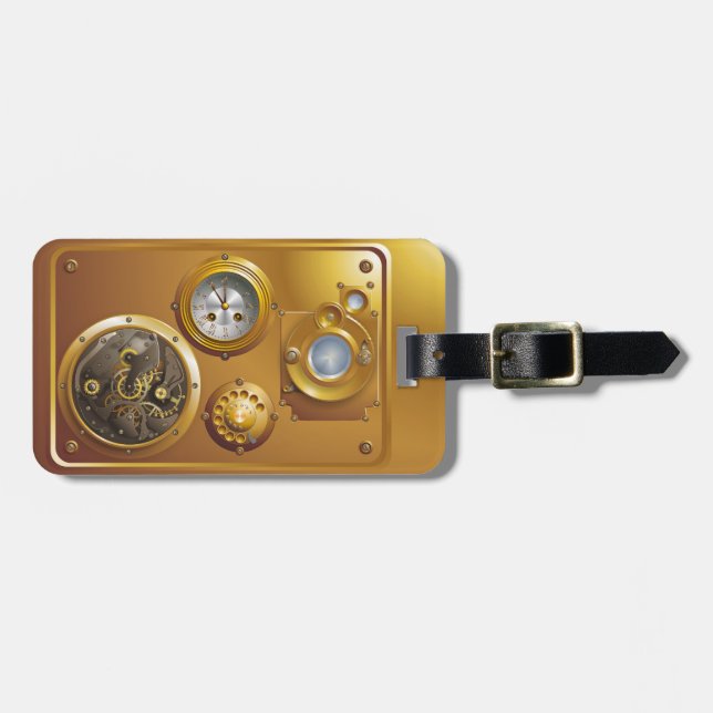 Etiqueta De Bagagem Relógio steampunk (Frente Horizontal)