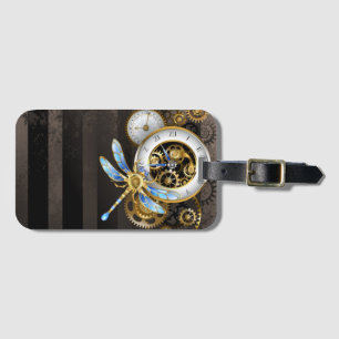Etiqueta De Bagagem Relógio Steampunk com Dragonfly Mecânica