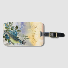 Etiqueta De Bagagem Respire a Colagem de Pássaros Azuis