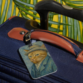 Etiqueta De Bagagem Retrato de Gato ao Estilo Van Gogh Arte Paródia Vi