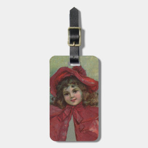 Etiqueta De Bagagem Retrato de Menina com Chapéu Vermelho de Natal Vit