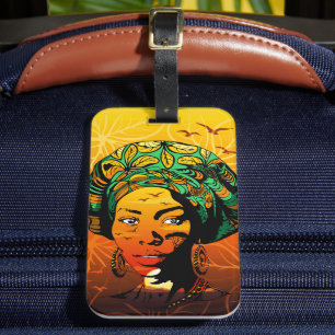 Etiqueta De Bagagem Retrato de Mulher Africana com Sunset