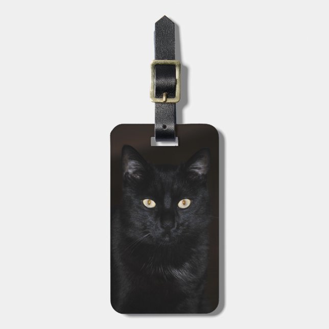 Etiqueta De Bagagem Retrato do gato preto (Frente Vertical)