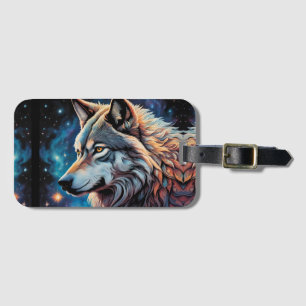 Etiqueta De Bagagem Retrato Noturno da cinza Wolf Starry