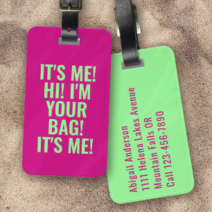Etiqueta De Bagagem Retro 80s Mint Green Magenta Rosa Funny