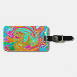 Etiqueta De Bagagem Retro Abstrato de Grãos Azuis, Laranja e Rosa Quen