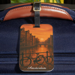 Etiqueta De Bagagem Retro Amsterdam Netherlands Grachten Sunset Glow