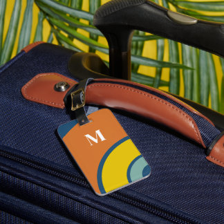 Etiqueta De Bagagem Retro Colorful Circle Abstract Monogram 