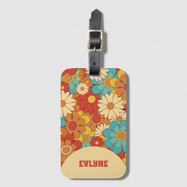 Etiqueta De Bagagem Retro Groovy Floral Trendy Boho Chic (Frente Vertical)