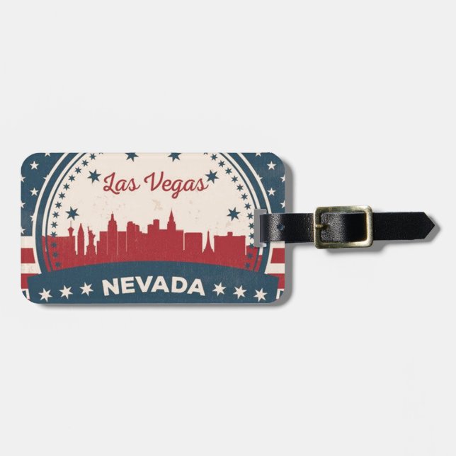 Etiqueta De Bagagem Retro Las Vegas Skyline (Frente Horizontal)