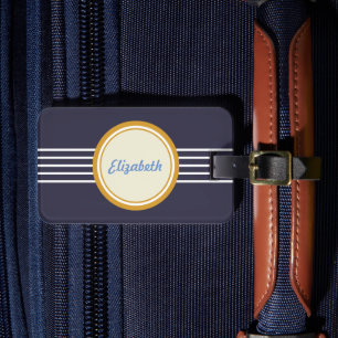 Etiqueta de Bagagem Retro Personalizada Azul Escur