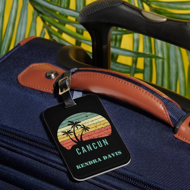 Etiqueta De Bagagem Retro Personalizado Cancun Souvenir (Frente Insitu 1)