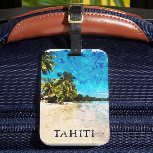 Etiqueta De Bagagem Retro Tahiti França Polinésia Viagem Beach (Frente Insitu 2)