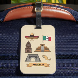 Etiqueta De Bagagem Retro Travel Mexico Iconic National Symbols 
