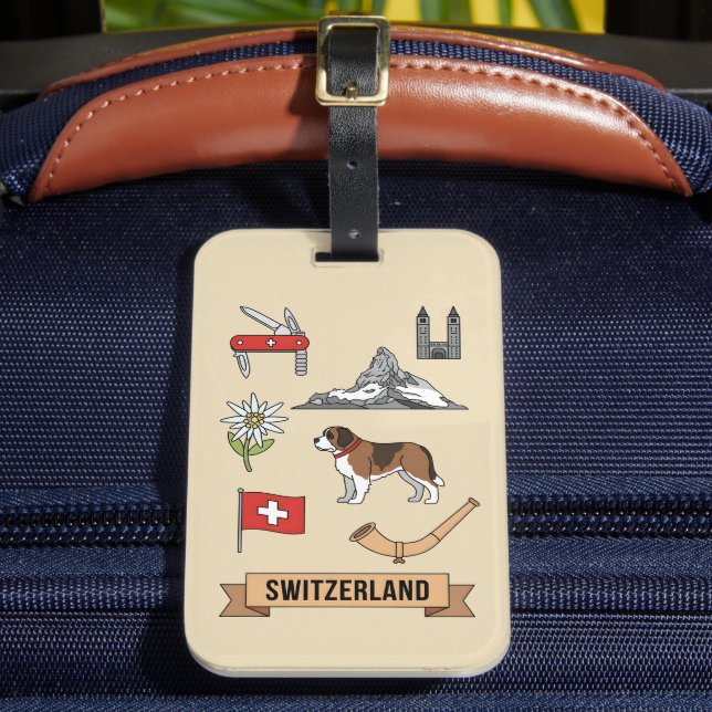 Etiqueta De Bagagem Retro Travel Switzerland Iconic National Symbols (Frente Insitu 2)