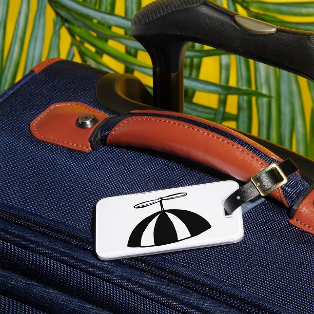 Etiqueta De Bagagem Retrorropropulsor Beanie Whimsical Black and White (Criador carregado)