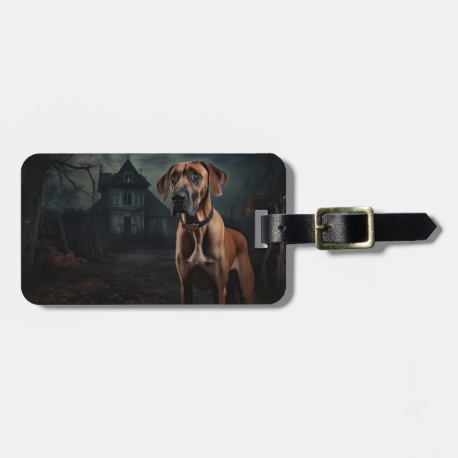 Etiqueta De Bagagem Rhodesian Ridgeback Halloween Assustador (Frente Horizontal)