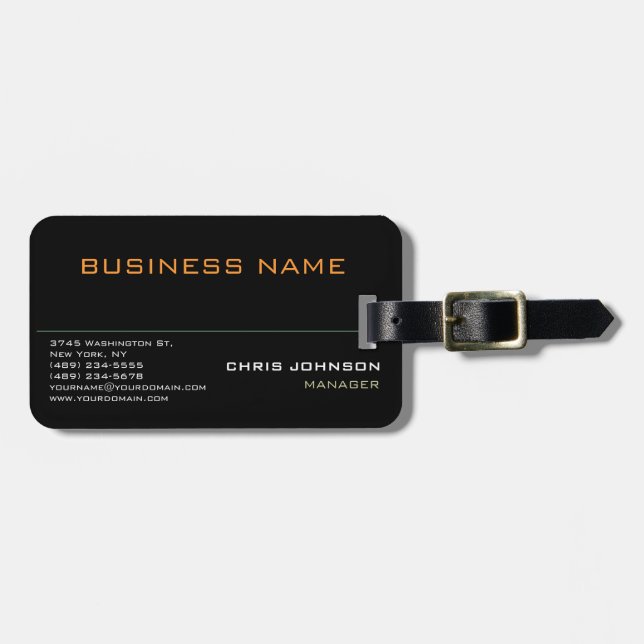 Etiqueta De Bagagem Rich Black Profissional Moderno (Frente Horizontal)