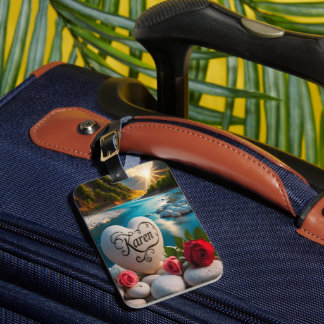 Etiqueta De Bagagem Rio Sunset, pedra do coração da Karen