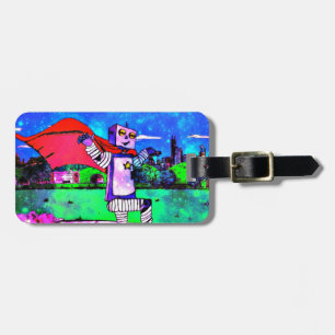 Etiqueta De Bagagem Robô cómico do super-herói do estilo do espaço!