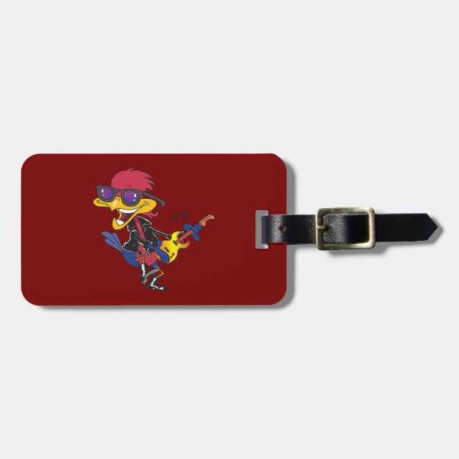 Etiqueta De Bagagem Rockstar Roadrunner Bird Playing Guitar (Frente Horizontal)