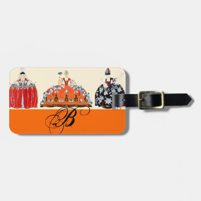 ETIQUETA DE BAGAGEM ROCOCO LADY ART DECO FASHION COSTUME MONOGRAMA (Frente Horizontal)