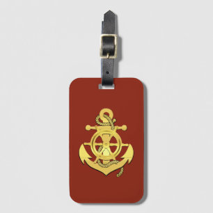 Etiqueta De Bagagem Roda/ancoragem do navio náutico, vermelho-tijolo/