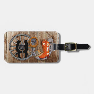 Etiqueta De Bagagem Roda de Vagão de Ferradura do Cowboy Ocidental