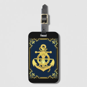 Etiqueta De Bagagem Roda/marinho da âncora do navio náutico - azul/o