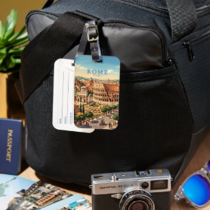 Etiqueta De Bagagem Roma Itália Coliseu Viagem Arte Vintage
