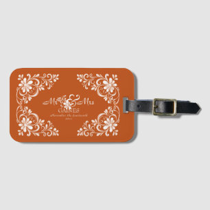 Etiqueta De Bagagem Romântica Burnt Orange Sr. e Sra Floral Wedding