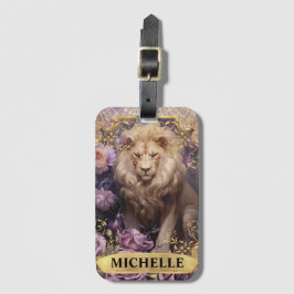 Etiqueta De Bagagem Romântica Leão e Rosas Roxos Fantasia