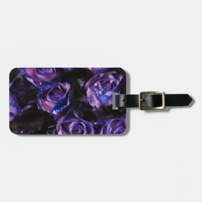 Etiqueta De Bagagem Romântica Namorados Roxo Rosas (Frente Horizontal)