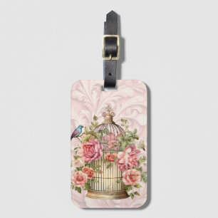 Etiqueta De Bagagem Romântica Vintage Watercolor Birdcage Floral