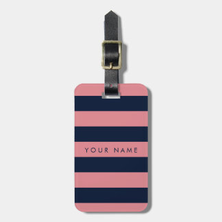 Etiqueta De Bagagem Rosa & azuis marinhos listrados personalizados