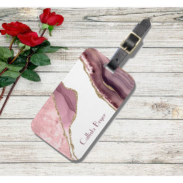 Etiqueta De Bagagem Rosa Blush E Agitação Da Largura Dourada