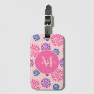 Etiqueta De Bagagem Rosa Bonito Roxo e Azul Floral Personalizado
