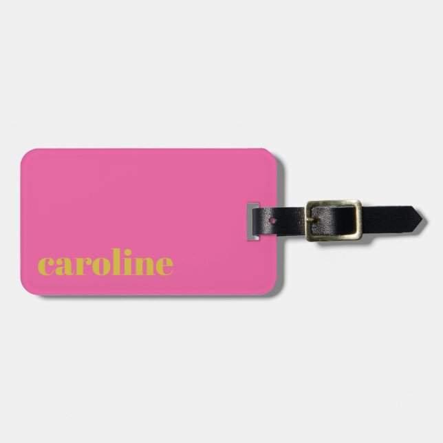 Etiqueta De Bagagem Rosa Brilhante e Amarelo Moderno Personalizado (Frente Horizontal)