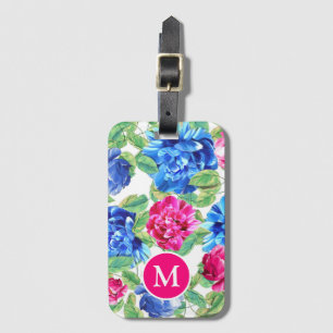 Etiqueta De Bagagem Rosa Brilhante e Azul, Bonito, Monograma
