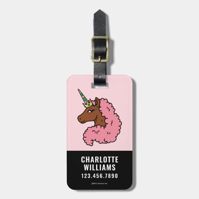 Etiqueta De Bagagem Rosa claro Afro Unicorn (Frente Vertical)