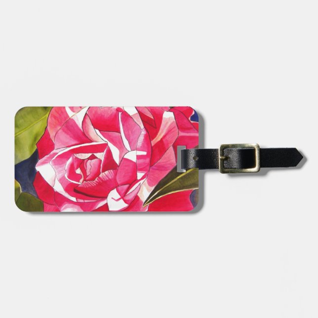 Etiqueta De Bagagem Rosa-claro Camellia - flor de aquarela (Frente Horizontal)