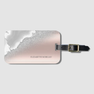Etiqueta De Bagagem Rosa de Elegante moderno, Dourado Mármore  