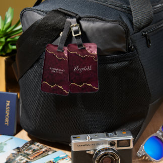 Etiqueta De Bagagem Rosa de Geodo Marble de Cor de Água Elegante Moder